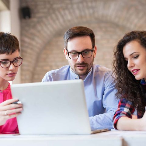 Business Coworkers and architects working on project together in office